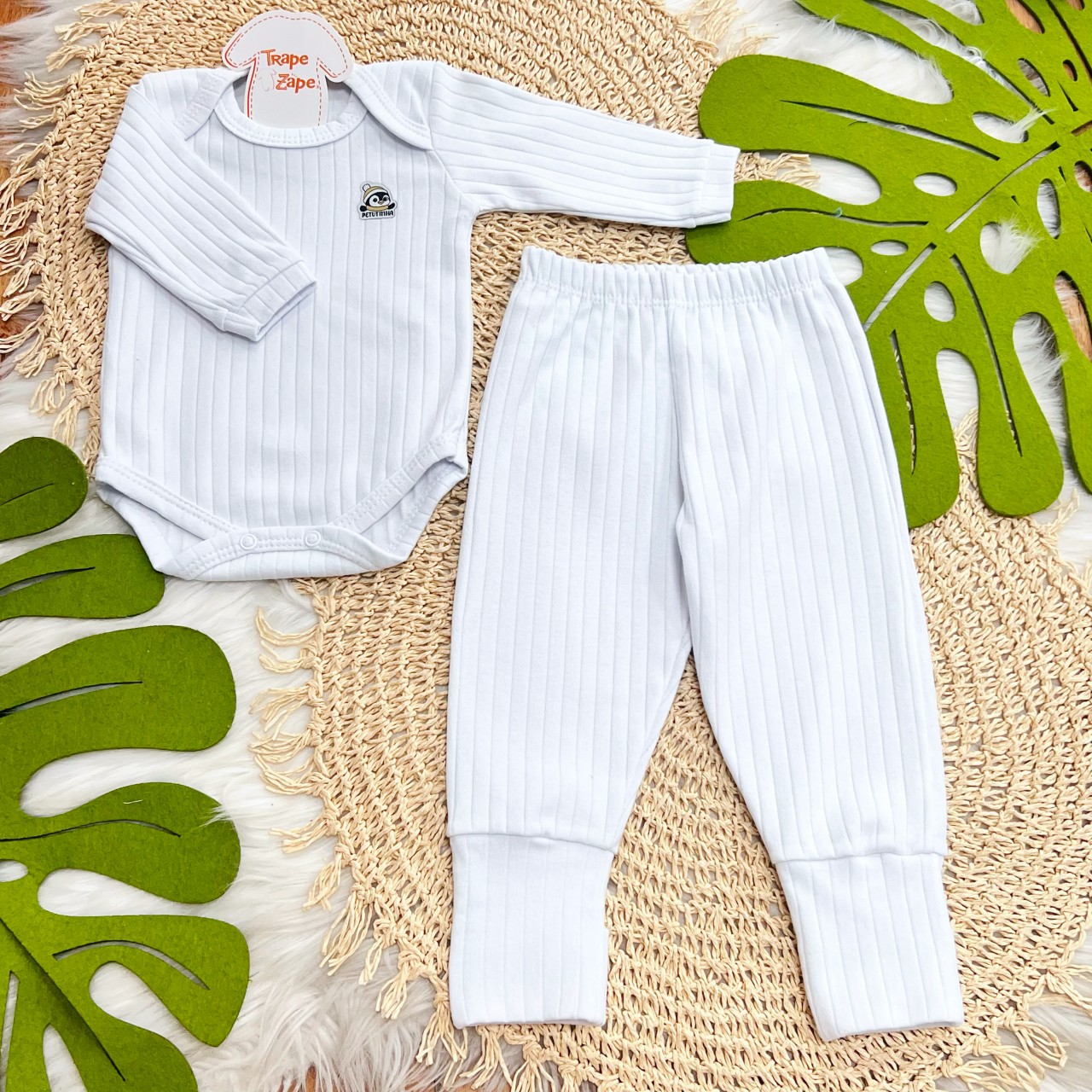 Conj. Body m/longa e Calça canelada - Branco